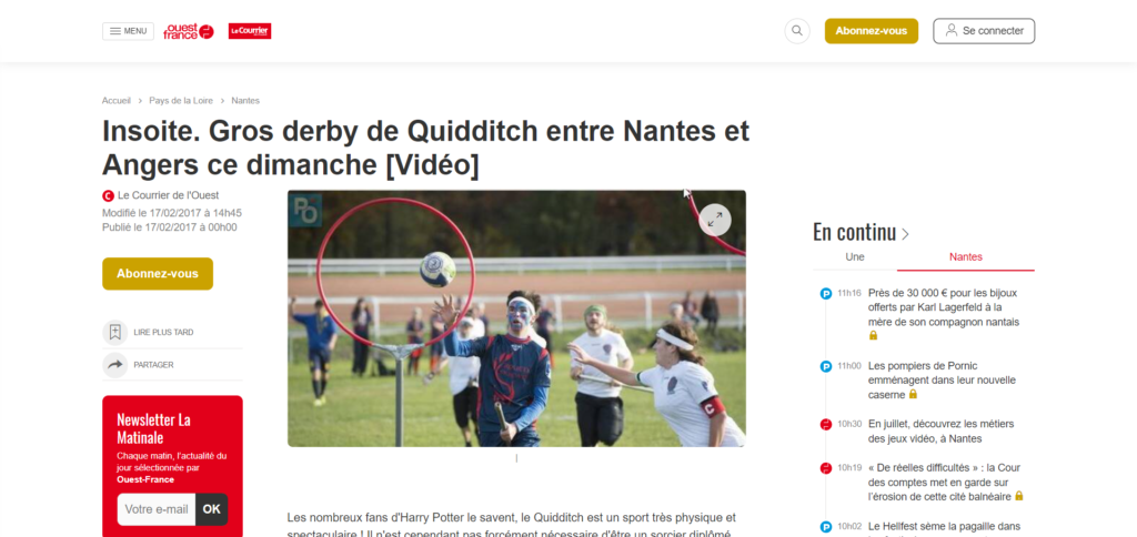 Insolite. Gros derby de Quidditch entre Nantes et Angers ce dimanche [Vidéo]